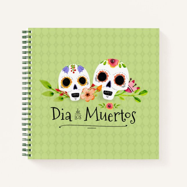 Crânes à sucre florales Dia de Muertos | Carnet (Devant)