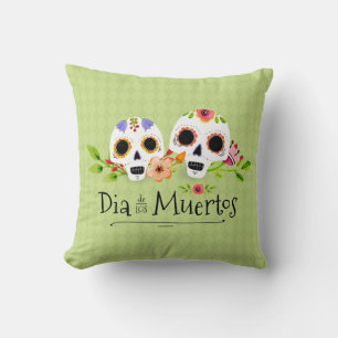 Crânes à sucre florales Dia de Muertos   Coussin d