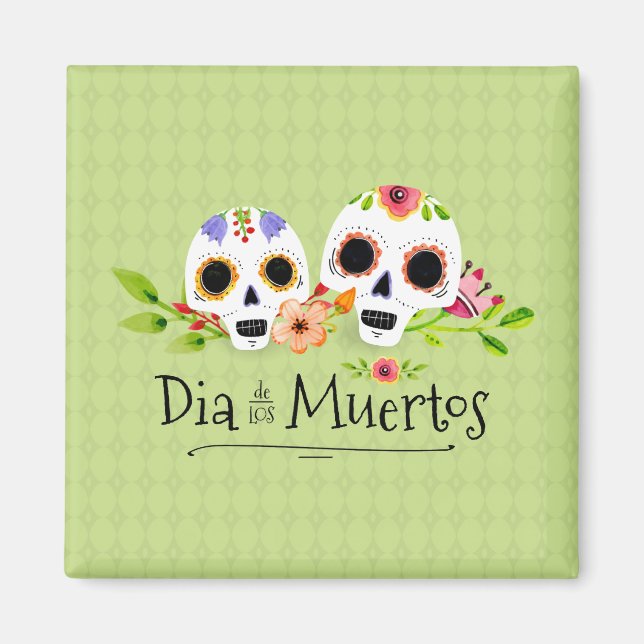 Crânes à sucre florales Dia de Muertos | Magnet (Devant)