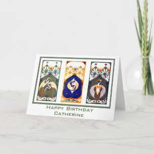 Cranes and Carp Happy Birthday Card