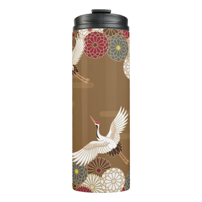 Cranes and chrysanthemums Japanese traditional pat Thermal Tumbler (Front)