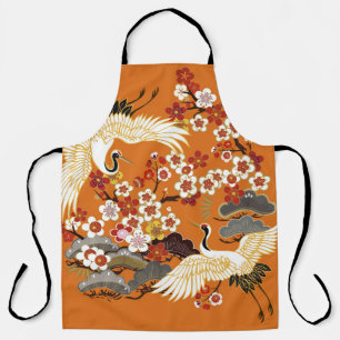 CRANES AND COLOR SAKURA. Colorful floral seamless  Apron