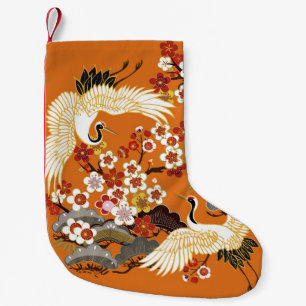 CRANES AND COLOR SAKURA. Colourful floral seamless Small Christmas Stocking