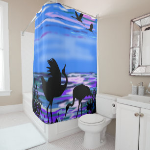Cranes Bird Lake Sunset Love Dance Shower Curtain