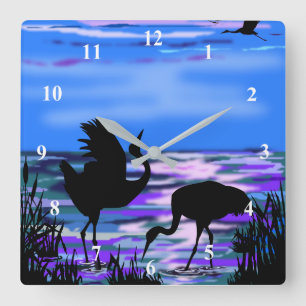Cranes Birds Love Dance At Sunset Lake Wall Clock