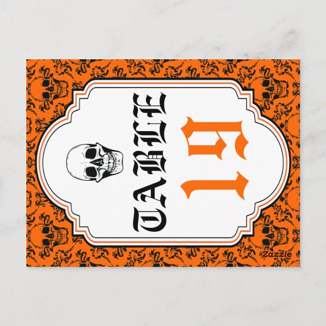 Crânes damask orange, mariage noir numéro de table (Dos)