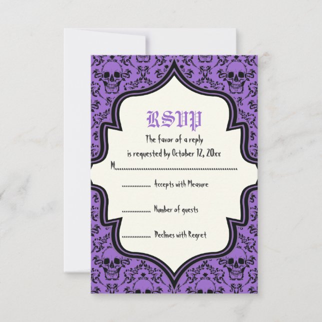 Crânes damasser mariage Halloween carte RSVP (Devant)