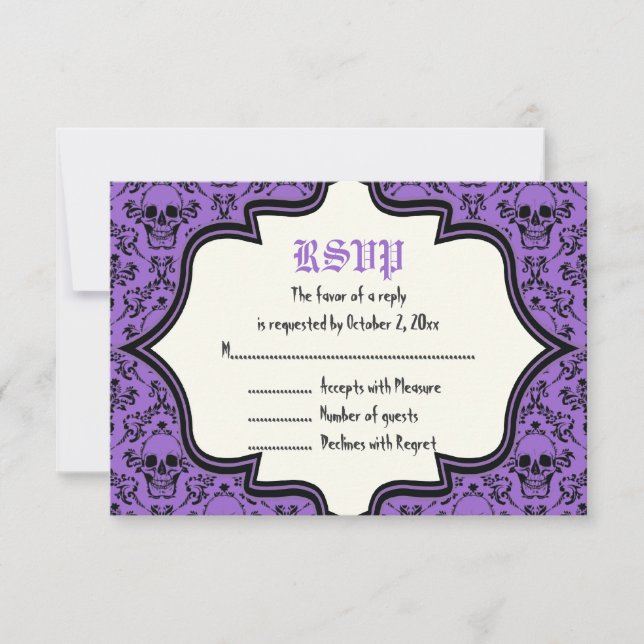 Crânes damasser mariage Halloween carte RSVP (Devant)