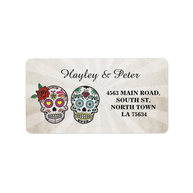 Crânes de sucre Halloween Stickers d'adresse Étiqu (Devant)