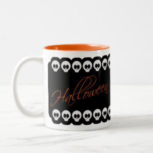 Crânes d'Halloween Noir Blanc et Mug orange