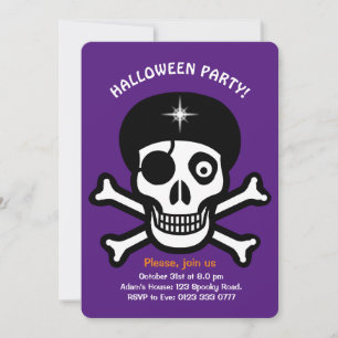 Crânes d'Halloween sur invitation orange et purpIe