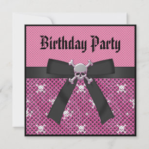 Crânes et Pois roses Invitations d'anniversaire