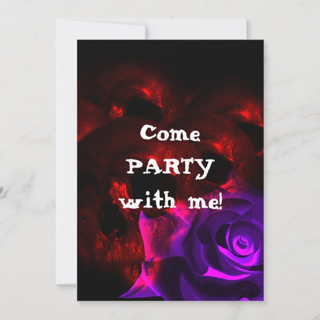 Crânes et Rose Gothique Invitation d'anniversaire (Devant)