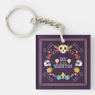 Crânes florales colorées Dia de Muertos   Porte-cl