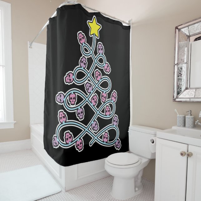 Crânes gothiques Arbre de Noël Douche rideau (En situation)