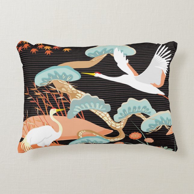 Cranes, herons: Japanese bird pattern. Accent Pillow (Front)