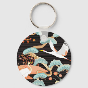 Cranes, herons: Japanese bird pattern. Keychain
