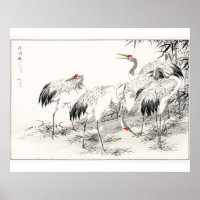 Cranes In Bamboo Forest Vintage Japanese Art 