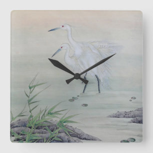 Cranes in Chinese River Square Wall Clock