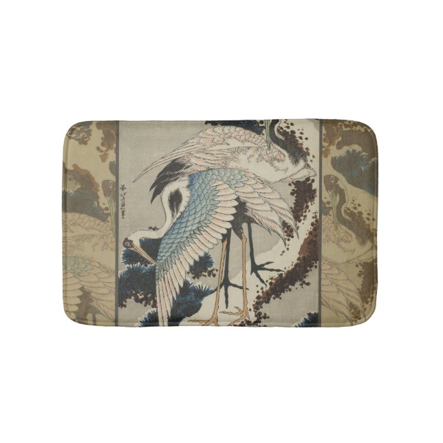 Cranes on a Snow Covered Pine Hokusai Bath Mat (Front)