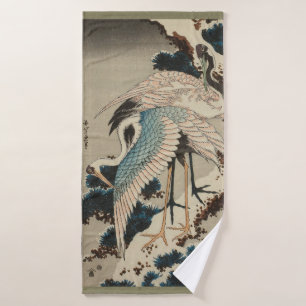 Cranes on a Snow Covered Pine Hokusai Bath Towel Set