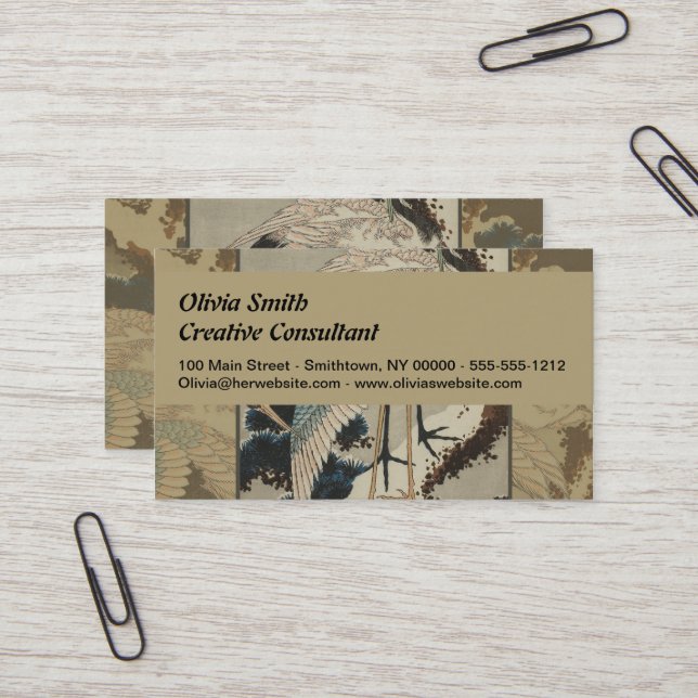 Cranes on a Snow Covered Pine Hokusai Business Card (Front/Back In Situ)