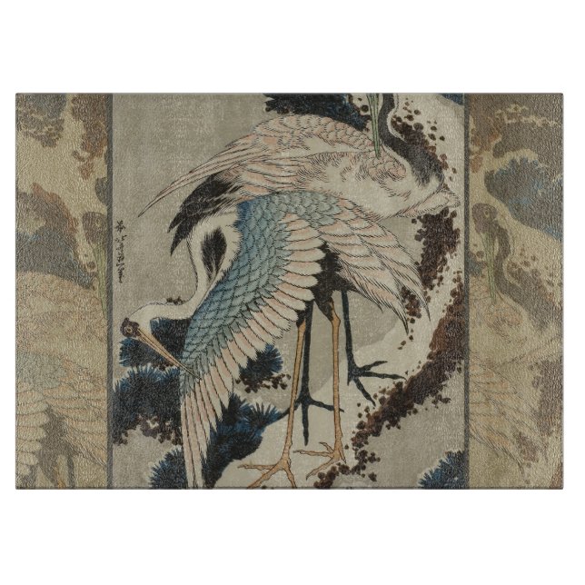 Cranes on a Snow Covered Pine Hokusai Cutting Board (Front)