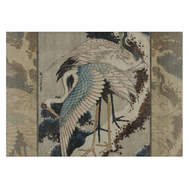 Cranes on a Snow Covered Pine Hokusai Cutting Board (Front)