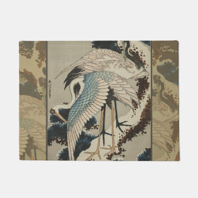 Cranes on a Snow Covered Pine Hokusai Doormat (Front)