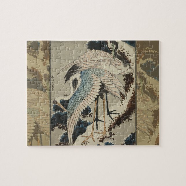 Cranes on a Snow Covered Pine Hokusai Jigsaw Puzzle (Horizontal)
