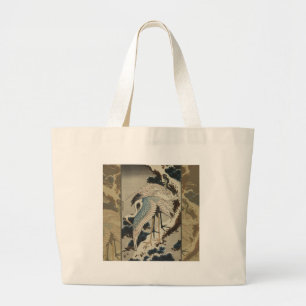 Cranes on a Snow Covered Pine Hokusai Large Tote Bag