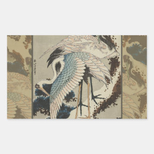 Cranes on a Snow Covered Pine Hokusai Sticker