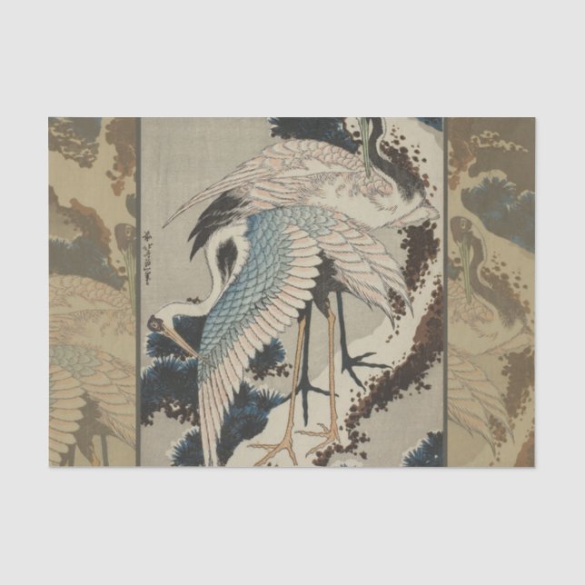 Cranes on a Snow Covered Pine Hokusai Tissue Paper (Front)