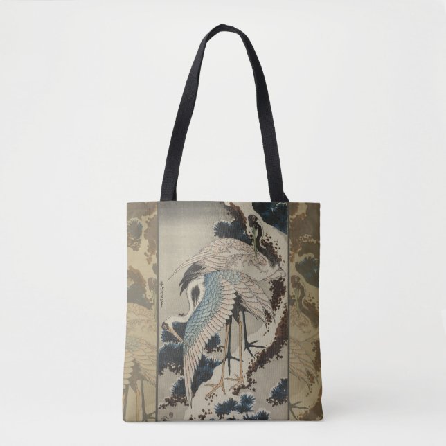 Cranes on a Snow Covered Pine Hokusai Tote Bag (Front)