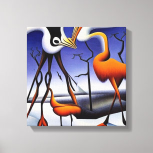 Cranes on winter landscape canvas print