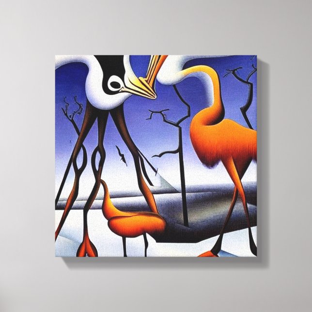 Cranes on winter landscape canvas print (Front)
