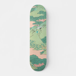Cranes over Mountains Vintage Japanese Pattern Skateboard