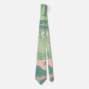 Cranes over Mountains Vintage Japanese Pattern Tie