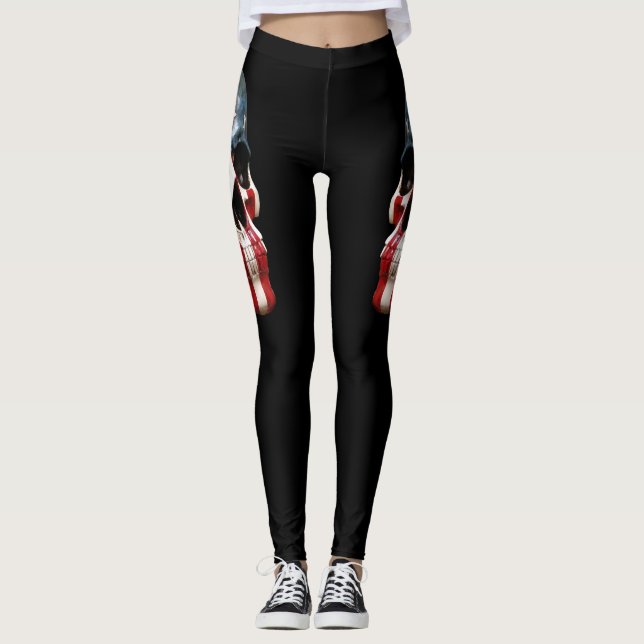 Crânes rouges blancs et bleus sur leggings noirs (Devant)