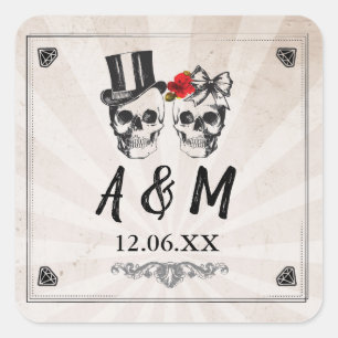 Crânes Rustique Vintage Rouge Roses Stickers Étiqu