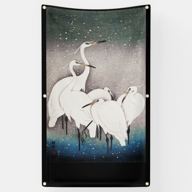 CRANES STANDING IN SNOW JAPANESE PRINT Banner (Vertical)
