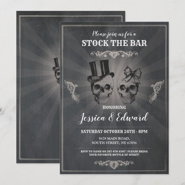 Crânes Stock Le Bar Invitation Craie Halloween (Devant / Derrière)
