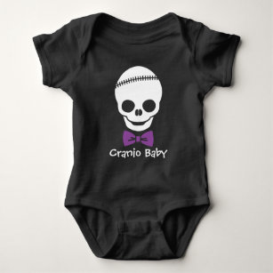 Cranio Baby Boy Skull with Purple Bowtie Baby Bodysuit