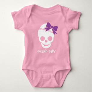 Cranio Kid Girl Skull with Purple Bow Baby Bodysuit