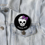 Cranio Kid Girl Skull with Purple Bowtie 3 Inch Round Button<br><div class="desc">Your kid has been through a lot,  celebrate their triumphs and bring a little awareness to Craniosynostosis and their operation with this cute button featuring a skull with a purple bow on it,  the colour of cranio awareness. Customize the text for a totally personal message!</div>