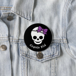 Cranio Kid Girl Skull with Purple Bowtie 3 Inch Round Button