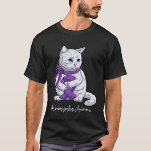 Craniosynostosis Awareness Month Purple Ribbon Cat T-Shirt