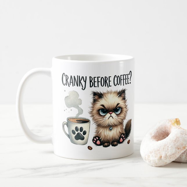 Cranky Before Coffee, Grumpy Cat Coffee Mug (With Donut)