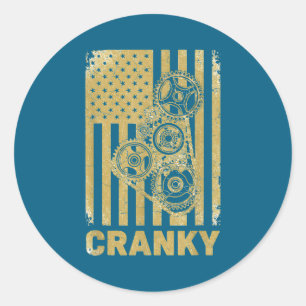 Cranky Car Engine Crankshaft Lover Mechanics Fathe Classic Round Sticker