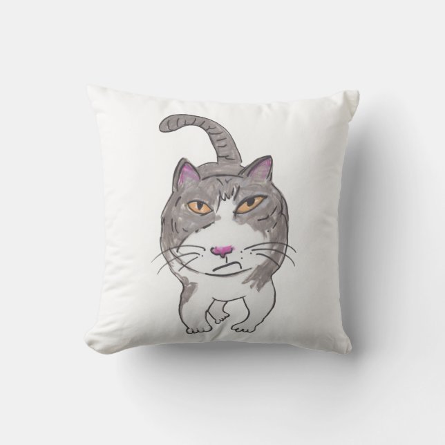  Cranky Cat Pet Doodle Art Humour Fun Throw Pillow (Front)